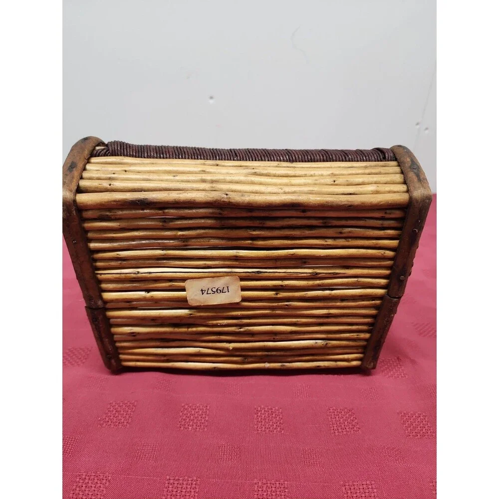 Mid-Century Rustic Twig/Rattan Basket Handmade Farmhouse Cottagecore